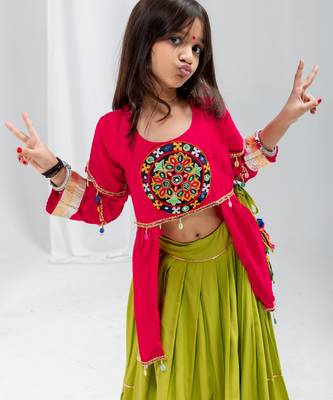 Navaratri special gota patti work lehenga with katchi patch work blouse for kids 1
