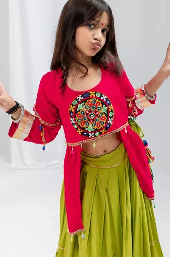 Navaratri special gota patti work lehenga with katchi patch work blouse for kids