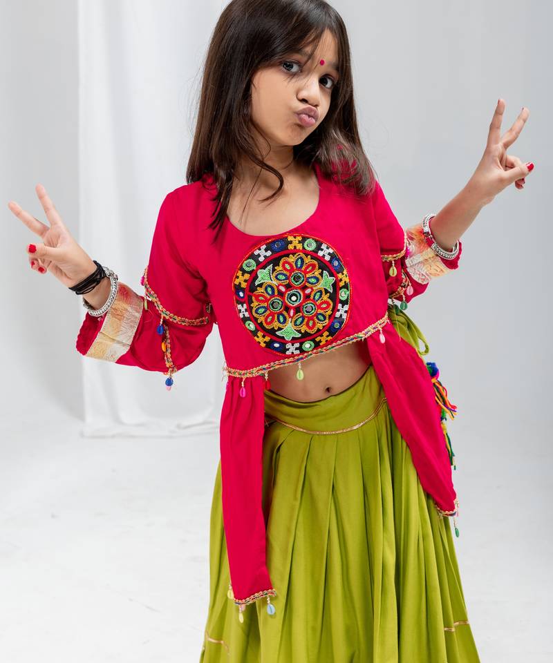 Navaratri special gota patti work lehenga with katchi patch work blouse for kids