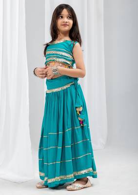 Navaratri special golden lace work lehenga with fancy lace work blouse for kids 1
