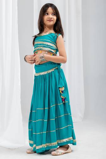 Navaratri special golden lace work lehenga with fancy lace work blouse for kids