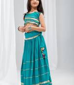 Navaratri special golden lace work lehenga with fancy lace work blouse for kids