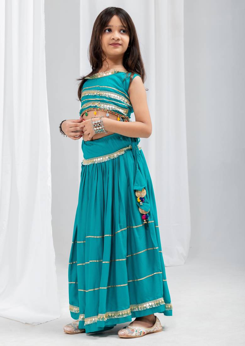 Navaratri special golden lace work lehenga with fancy lace work blouse for kids