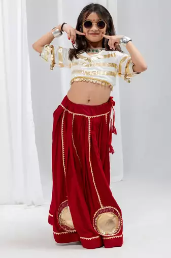 Navaratri special golden coin work blouse with golden work lehenga for kids