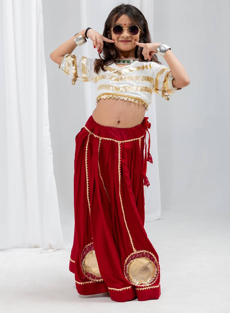 Navaratri special golden coin work blouse with golden work lehenga for kids