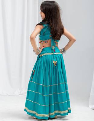 Navaratri special golden lace work lehenga with fancy lace work blouse for kids 2