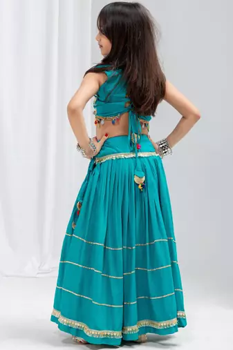 Navaratri special golden lace work lehenga with fancy lace work blouse for kids
