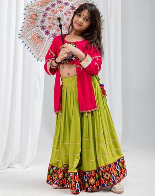 Navaratri special gota patti work lehenga with katchi patch work blouse for kids 3