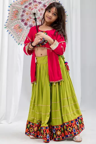 Navaratri special gota patti work lehenga with katchi patch work blouse for kids