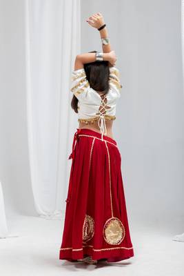 Navaratri special golden coin work blouse with golden work lehenga for kids 2