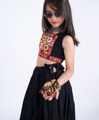 Navaratri special gamthi lace & patchwork lehenga with blouse for kids 1