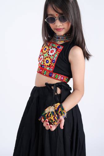 Navaratri special gamthi lace & patchwork lehenga with blouse for kids