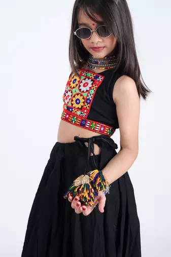 Navaratri special gamthi lace & patchwork lehenga with blouse for kids
