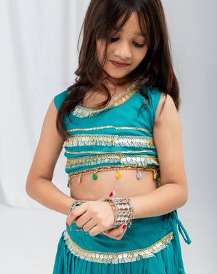 Navaratri special golden lace work lehenga with fancy lace work blouse for kids 3