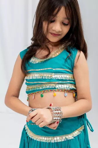 Navaratri special golden lace work lehenga with fancy lace work blouse for kids