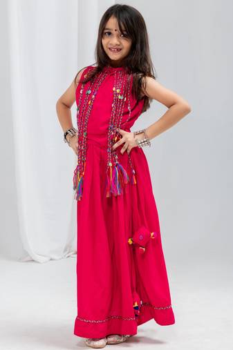 Navaratri special fancy dori work lehenga with fancy dori & cowrie work blouse for kids