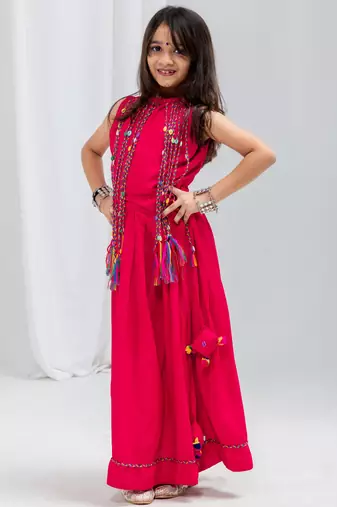 Navaratri special fancy dori work lehenga with fancy dori & cowrie work blouse for kids