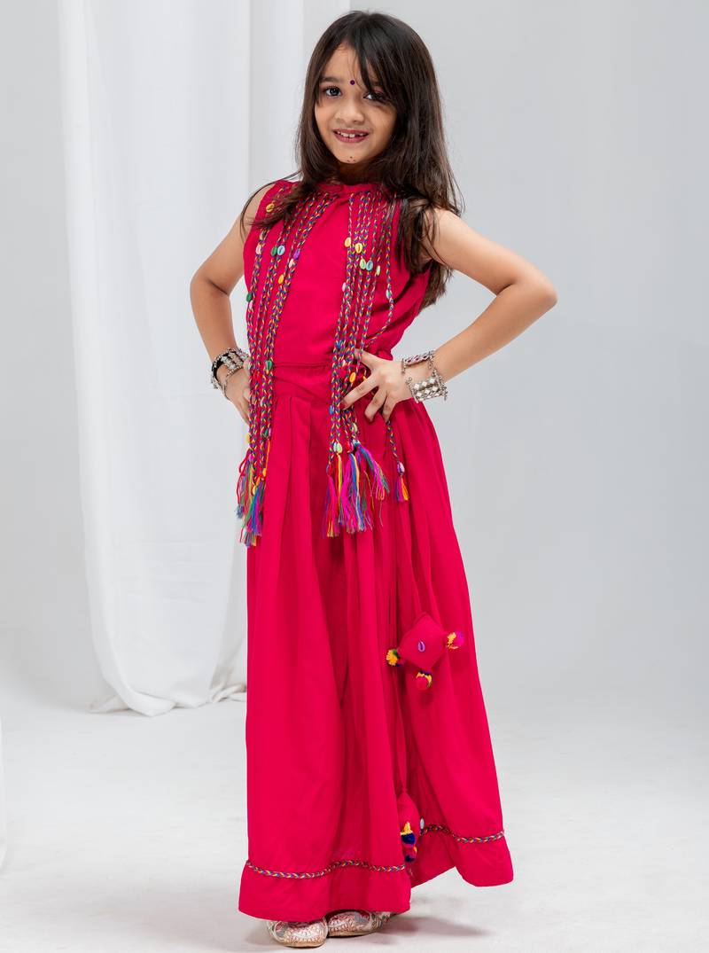 Navaratri special fancy dori work lehenga with fancy dori & cowrie work blouse for kids