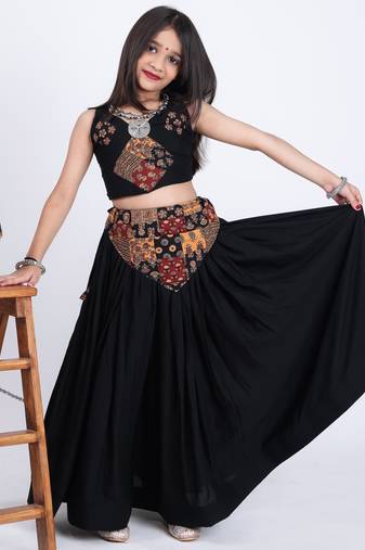 Navaratri special printed patch work lehenga & blouse for kids