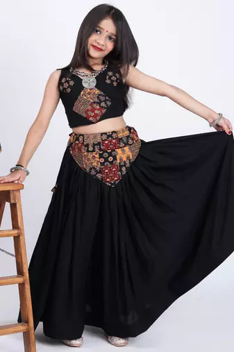Navaratri special printed patch work lehenga & blouse for kids