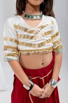 Navaratri special golden coin work blouse with golden work lehenga for kids 3
