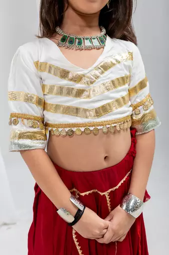 Navaratri special golden coin work blouse with golden work lehenga for kids