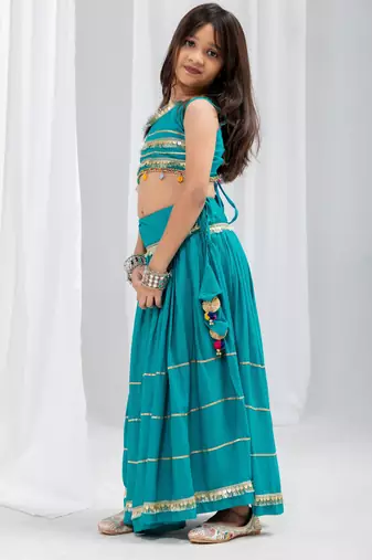 Navaratri special golden lace work lehenga with fancy lace work blouse for kids