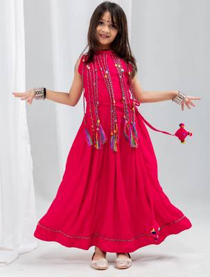 Navaratri special fancy dori work lehenga with fancy dori & cowrie work blouse for kids 2