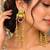 Long Indian Chandelier Kashmiri Earrings, Green Red Stone Bridal Earrings