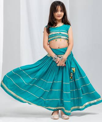Navaratri special golden lace work lehenga with fancy lace work blouse for kids 5