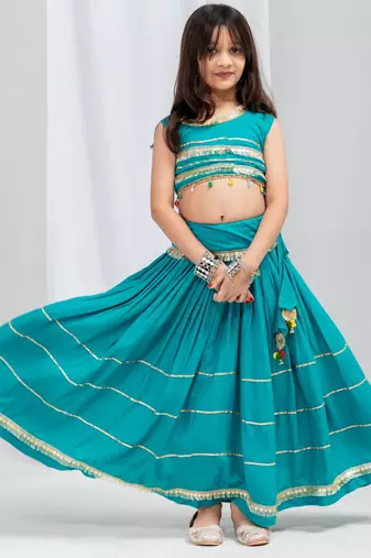 Navaratri special golden lace work lehenga with fancy lace work blouse for kids