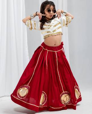Navaratri special golden coin work blouse with golden work lehenga for kids 4