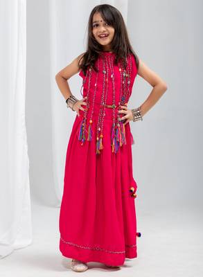 Navaratri special fancy dori work lehenga with fancy dori & cowrie work blouse for kids 3