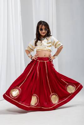 Navaratri special golden coin work blouse with golden work lehenga for kids 5