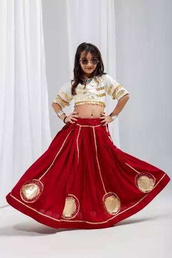 Navaratri special golden coin work blouse with golden work lehenga for kids