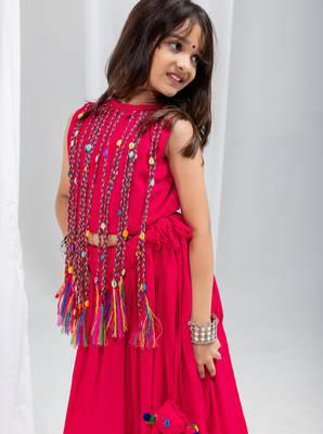 Navaratri special fancy dori work lehenga with fancy dori & cowrie work blouse for kids 4