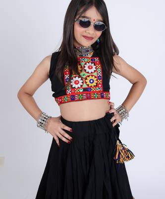 Navaratri special gamthi lace & patchwork lehenga with blouse for kids 4
