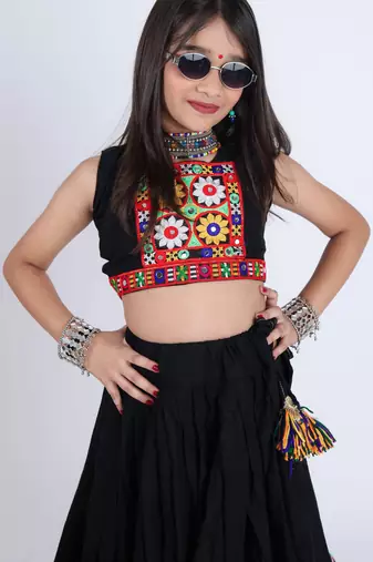 Navaratri special gamthi lace & patchwork lehenga with blouse for kids