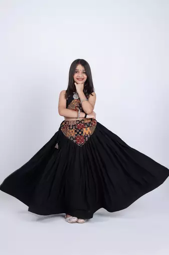 Navaratri special printed patch work lehenga & blouse for kids