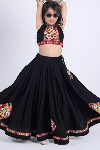 Navaratri special gamthi lace & patchwork lehenga with blouse for kids