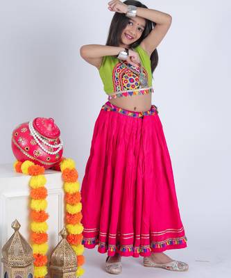 Navaratri special gota patti lace work lehenga with gamthi patch & cowrie lace work blouse for kids 4