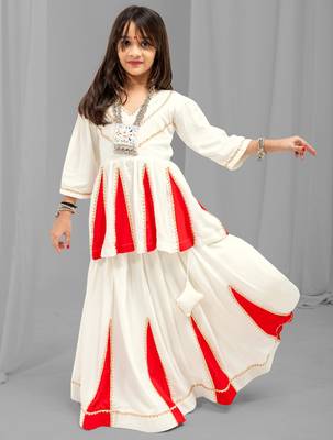 Navaratri special golden lace & kali work lehenga with top for kids 2