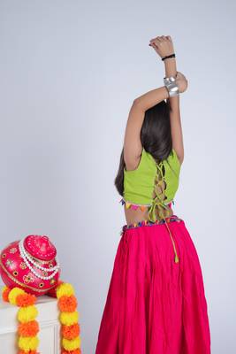 Navaratri special gota patti lace work lehenga with gamthi patch & cowrie lace work blouse for kids 5