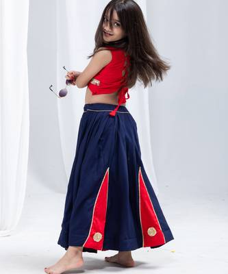 Navaratri special golden flower & kali work lehenga with fancy lace work blouse for kids 1