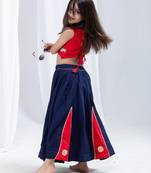 Navaratri special golden flower & kali work lehenga with fancy lace work blouse for kids