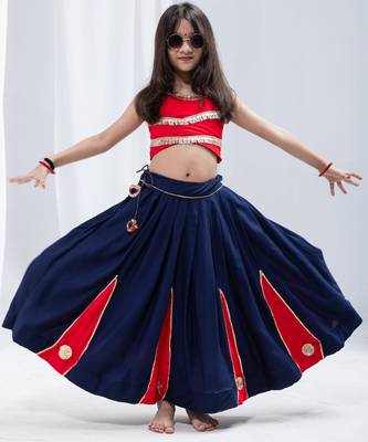 Navaratri special golden flower & kali work lehenga with fancy lace work blouse for kids 3