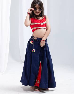 Navaratri special golden flower & kali work lehenga with fancy lace work blouse for kids 4
