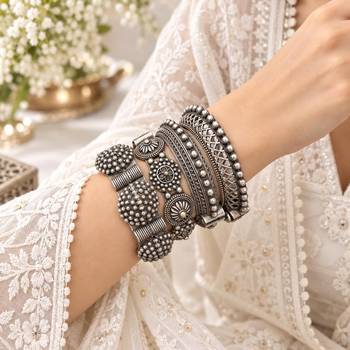 Oxidized Silver Kada Set of 4, Indian Tribal Bangles, Oxidized Brass Bangle Set 1