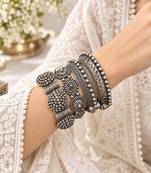 Oxidized Silver Kada Set of 4, Indian Tribal Bangles, Oxidized Brass Bangle Set