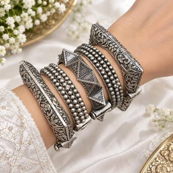 Statement Oxidized openable Kada Bangle Set of 5,Boho Navratri Jewelry 1